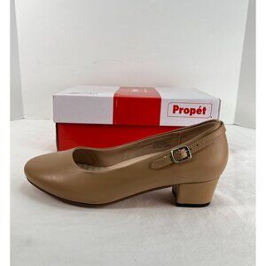 Propet Zuri Leather Slip-On Dress Shoes Block Heel Oyster Nude Sz 9.5 M New